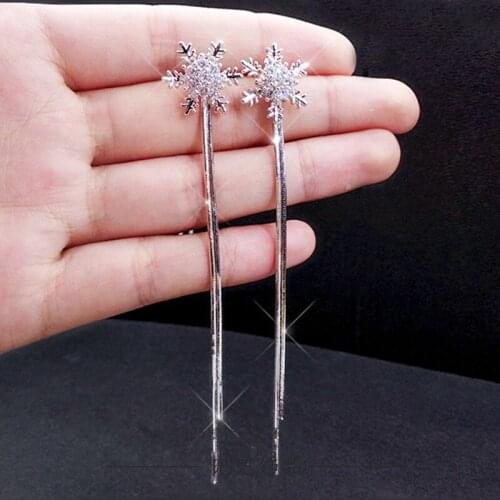 2020 New Snowflake Tassel Earrings Korea S925 Needle Wild Super Shiny Long Pearl Ear Line Female Sweet Earrings