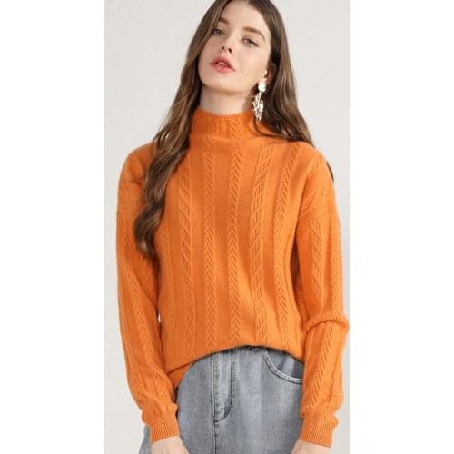 2020 Winter Fashion Woman Cable Knitted Long Sleeve Warm Pullovers Ladies Oversized Thick Tops 100% Cashmere Turtleneck Sweater