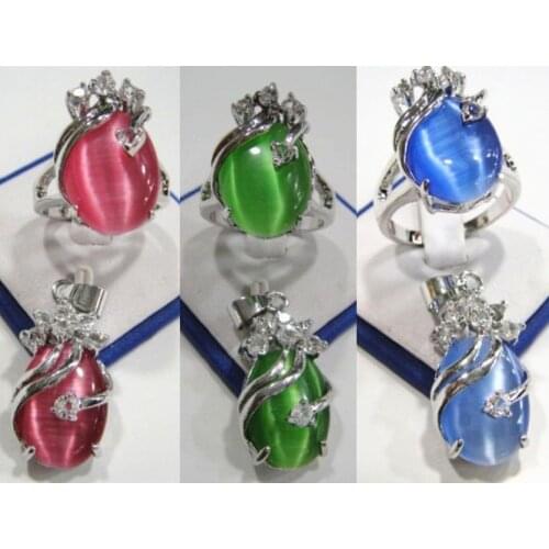 3 color-charm green/pink/blue opal 18KGP CZ pendant ring set can choose Discount 8#9#10#(akk683)