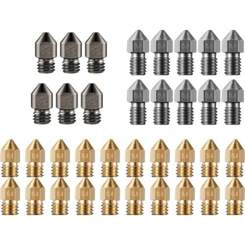 36Pcs 3D Printer Nozzles Extruder Nozzles for MK8 Ender 3, Hardened Steel,Stainless Steel,Brass Nozzle 0.4 Mm 1.75 Mm