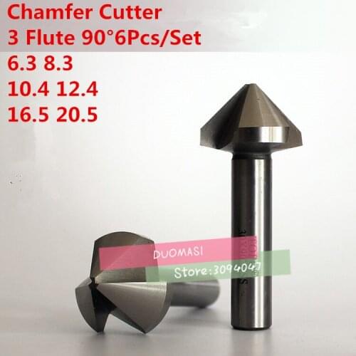 6pcs 3F-(6.3 8.3 10.4 12.4 16.5 20.5)*90 Degree HSS Chamfer Cutter Chamfering Drilling Mill Drill Set Milling Cutting Tool Set