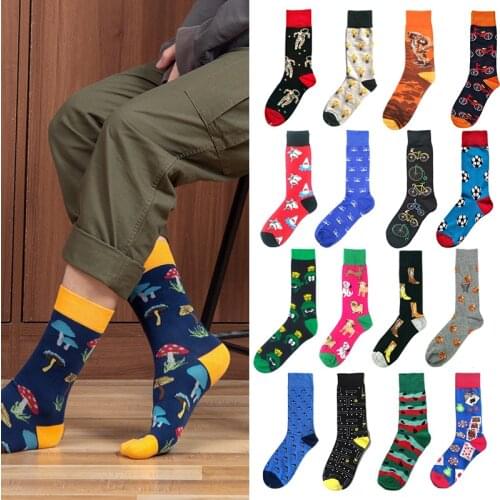 Brand Quality Mens Socks Combed Cotton colorful Happy Funny Sock Autumn Winter Warm Casual long Men compression sock