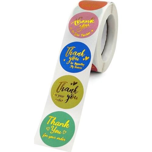 Bronzing Thank You Stickers Roll Colorful 500-Count Stickers Round for Wedding Birthday Party Favor Holiday Celebration DU55