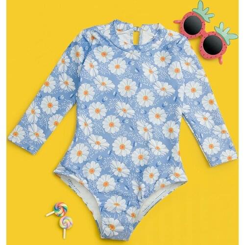 2021 Childrens One-Piece Swimsuit Long Sleeve Fashion Small Floral Elasticity Cute Girls Swimwear Kids Bikini