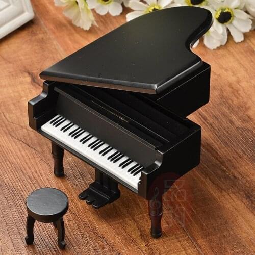 Home Adorn Wooden Music Box Creative Black Simulation PIANO MUSIC BOX Room decoration Hand Cranked Musical Box Girlfriends Gift