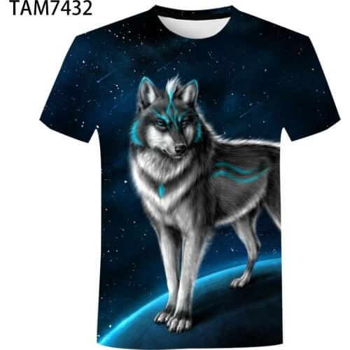Fashion New Northern Lights Wolf Mens Womens Children 3D Print Digital Printing T-shirt Casual Short Sleeve Hot-Selling Tee