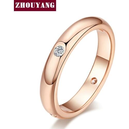 Top Quality Simple Cubic Zirconia Lovers Ring Rose Gold Color Jewelry Austrian Crystals Full Sizes ZYR241 ZYR242