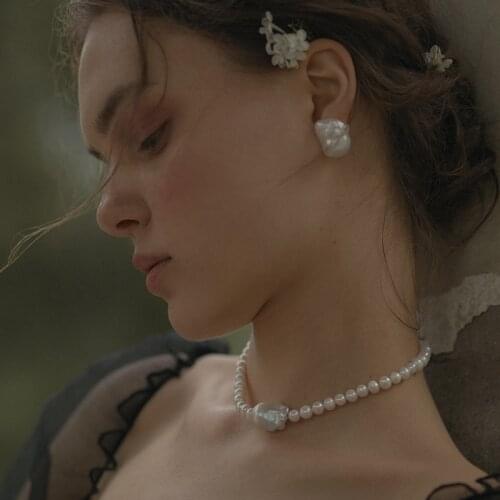 BaroqueOnly Baroque natural freshwater pearl necklace pendant earrings set 925 sterling silver clavicle necklace for women NCH