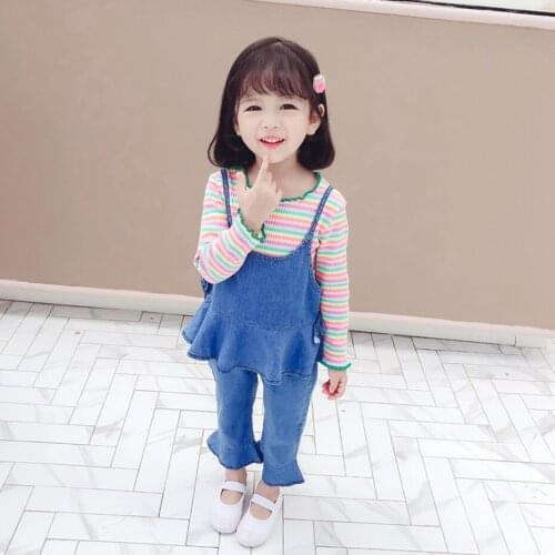Girls Clothes Set Rainbow Striped Costume For Girls Tshirt + Dress + Pants Tracksuit For Girl Spring Autumn Tracksuit Kids