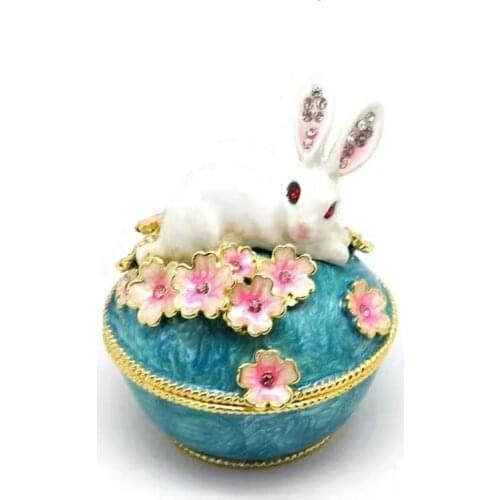 Valentines Day Christmas Enamel Romantic Rabbit Pink And Blue Jewelry Storage Box And Ornaments Box