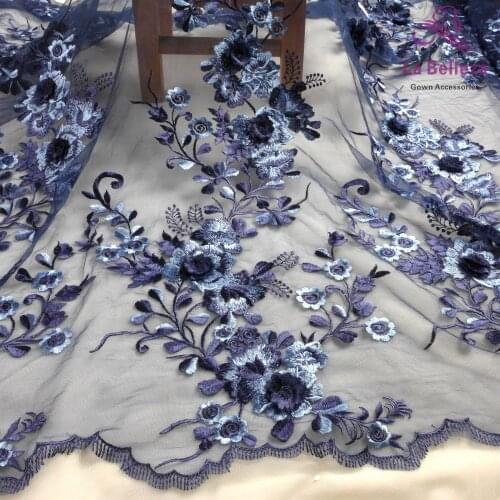 La Belleza new 3D flowers lace fabric, new lace ,Blue 3D flowers lace fabric,rose pink 3D flowers lace fabric evening dress