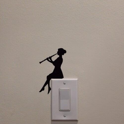 KUCADA girl switch panel sticker for home decoration removable wall sticker wallpaper diy black mural decor WP1888