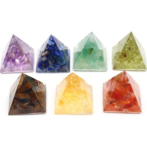 FYSL Many Colors Quartz Stone and Resin Pyramid Pendant for Anniversary Gift Orgonite Jewelry