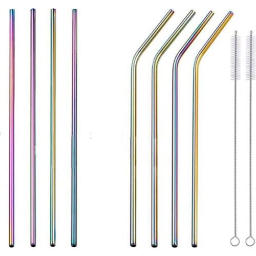 Reusable Metal Drinking Straws Stainless Steel Sturdy Bent Straight Drinks Straw Kawaii Colourful Environmental Protection