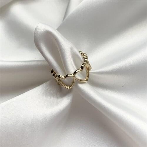 Fashion Hollow Out Heart-shaped Opening Ring Creative Simple Womens Wedding Party Ring Jewelry Romantic Valentines Gift