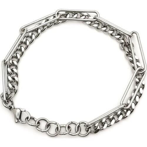 Fashion single buckle six-sided grinding double-layer titanium steel stainless steel hip-hop wild bracelet hot sale