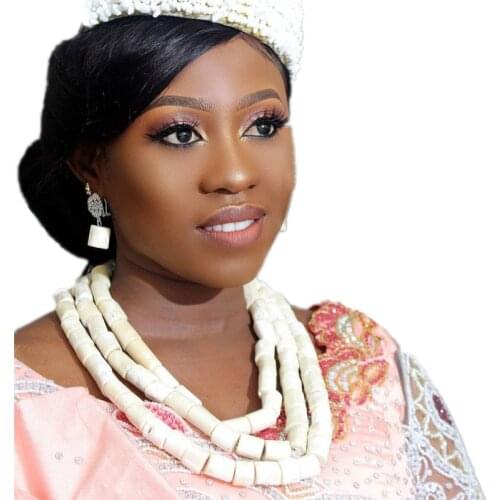 Dudo Store African Jewelry Set Nature White Coral Beads Jewelry Wedding Set 3 Rows Necklace Bracelet Earrings Jewellery Set 2019