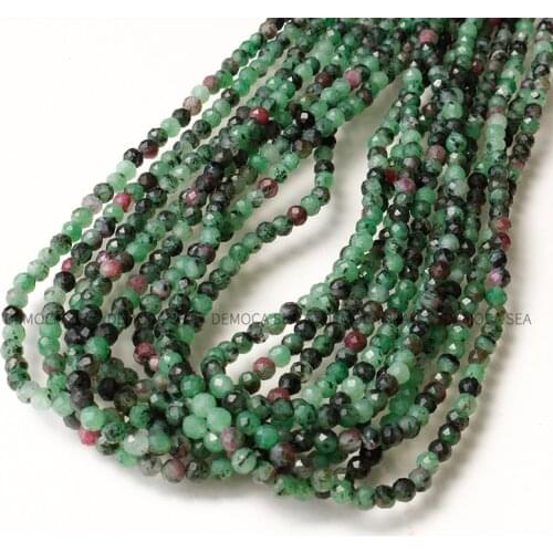 Natural ruby zoisite 3mm faceted round green seed beads without treatment charm making jewelry gemstone bead DIY women Bracelet