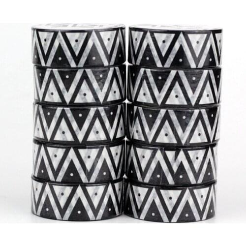 NEW 10pcs/Lot Decorative Black and White Geometry Japanese Washi Tapes for Bullet Journal Adhesive Masking Tape Cute Papeleria