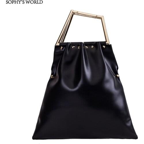 New Leather Women Vintage Bag Gold Handle Totes Purse For Women Luxury Handbags Ladies Bags Designer Rivet Clutch Evening Bag