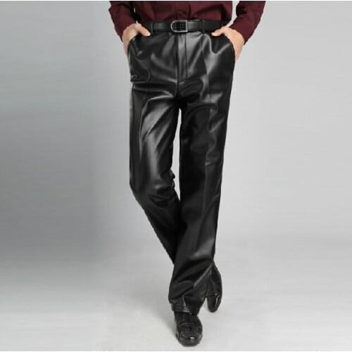 New Male Fashion Leather Pants Mens Loose Plus Velvet Business Casual Trousers Motorcycle Windproof Plus Size Men Pants