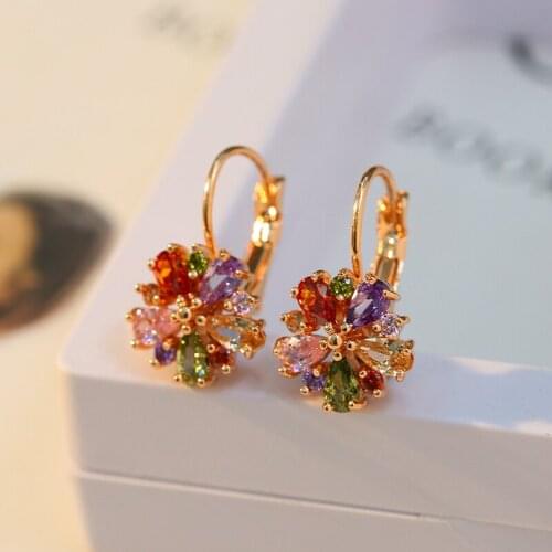 ORZTOON Trendy Personality Colorful Zircon Earrings For Women Luxury Shiny Flower Earrings Fashion Jewelry 2020 New Party Gift