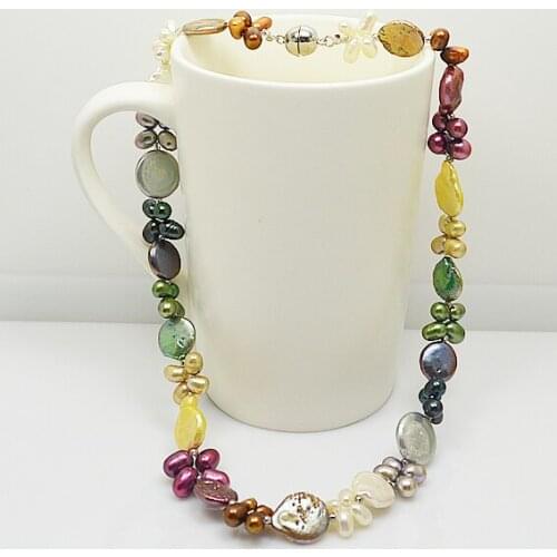 Perfect Natural Pearl Necklace Multicolor Real Freshwater Pearl Necklace Coin And Rice Pearl Jewelry Charming Women Gift