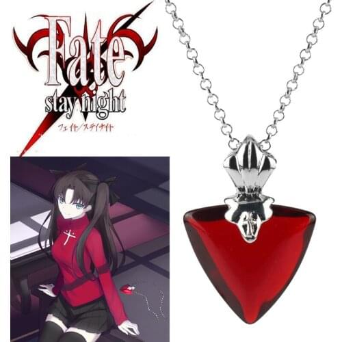 Japanese Cartoon Anime Fate/Stay Night Necklace Rin Red Heart Shape Pendant Choker Jewelry Tohsaka Figure Cosplay Gifts