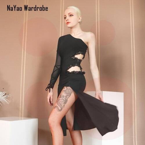 2021 New TL699 One Side Sleeve Latin Dance Dress Women Performance Waist Hole Design Modern Dance Dress Latino Dancewear