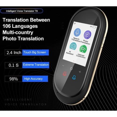Portable T8 translator voice translation tradutor 2.4 inch Photo translate 104 languages Smart Voice Translator Travel Business