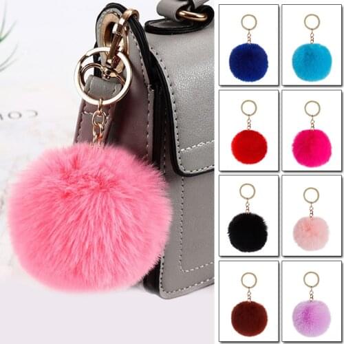 Fluffy Fur Pom Pom Keychain Soft Faux Rabbit Fur Ball Car Keyring Pompom Key Chains Key holder Women Bag Pendant Jewelry Gifts