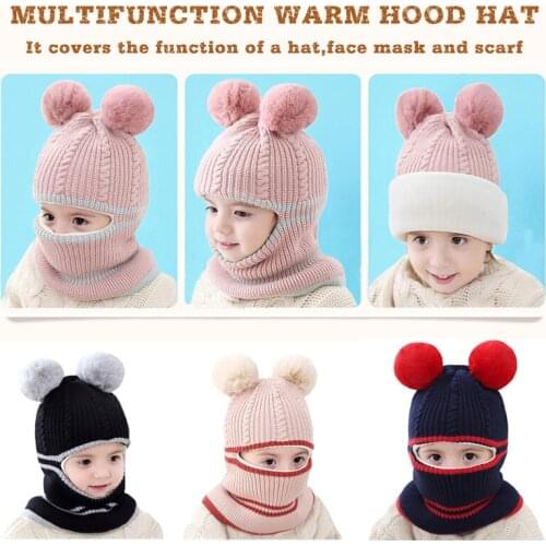 Baby Hat And Scarf Set for 1-4Y Baby Windproof Hat For Children Outdoor Cycling Thicken Face-covering Woolen Hat Warm And Soft