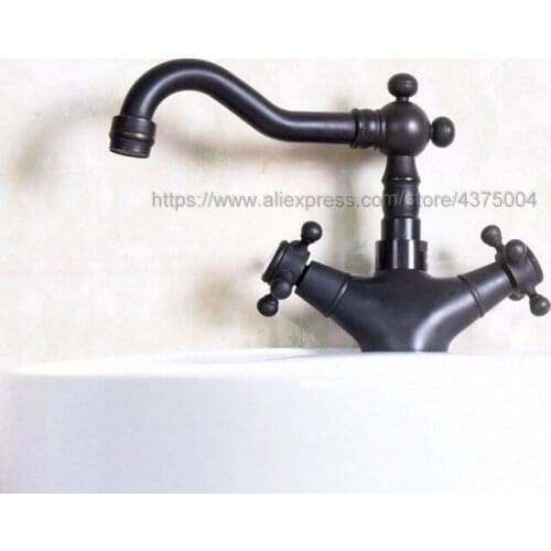 Basin Faucets Oil Rubbed Bronze Bathroom Sink Faucet 360 Degree Swivel Spout Double Cross Handle Bath Mixer Taps Nnf143