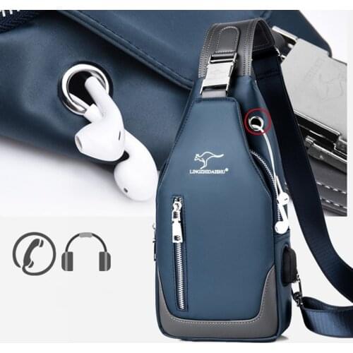 Mens Messenger Bag Shoulder Oxford Cloth Chest Bags Crossbody Casual Messenger Bags Man USB Charging Multifunction Handbag