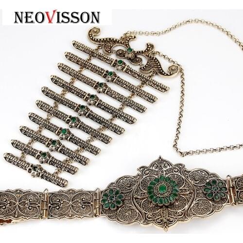 NEOVISSON Retro Gold Color Breastplate Belt Sets For Women Caftan Robe Jewelry