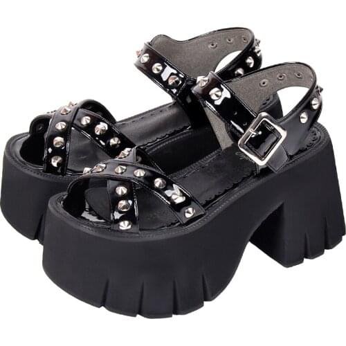 Angelic imprint woman girl lolita cosplay punk shoes lady high heels pumps women princess summer dress sandals rivets PL 33-47