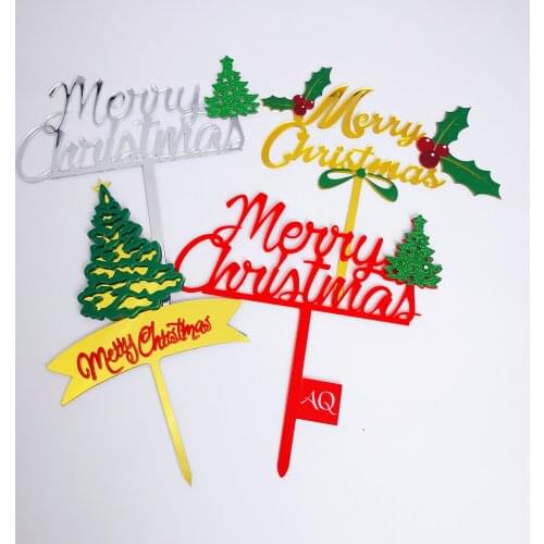 5Pcs 8Pcs New Acrylic Merry Christmas Cake Topper Santa Deer Christmas Party Cupcake Topper Decorations