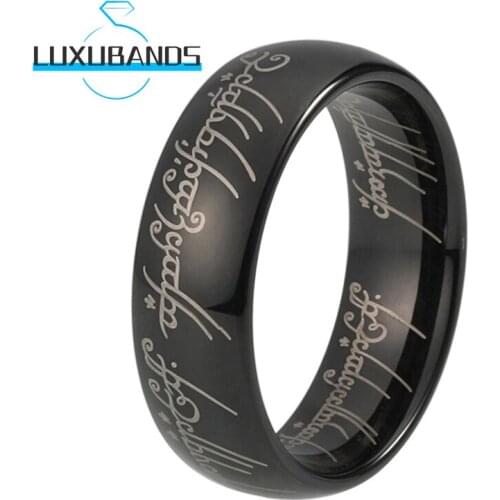 Wemens Tungsten Carbide Rings Engagement Domed Band 6MM Black Polished Finished Fashion Rune For Men Comfort Fit
