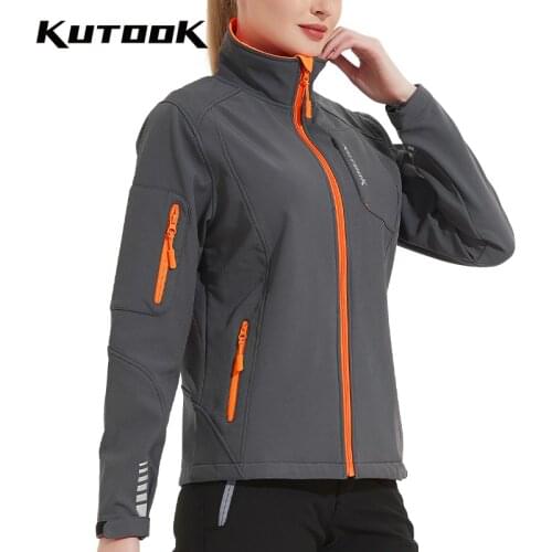 KUTOOK Women Soft Shell Jacket Outdoor Windproof Thermal Waterproof Sports Coat Hiking Climbing Sports Wear Casual Windbreaker