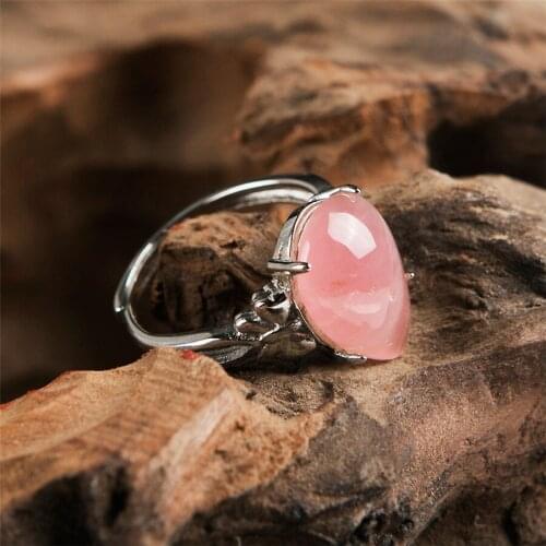 Genuine Natural Rose Pink Crystal Round Stone Bead Fashion 925 Sterling Silver Lady Wedding Ring
