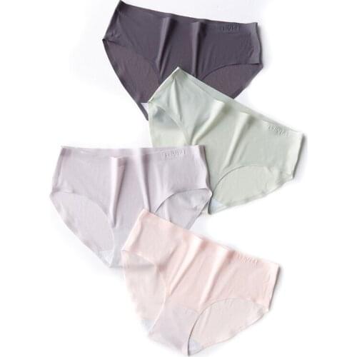 Wasteheart Women Fashion Gray Green Cotton Mid Waist Panties One-Piece Seamless Underwear Lingerie Briefs Underpants M L XL