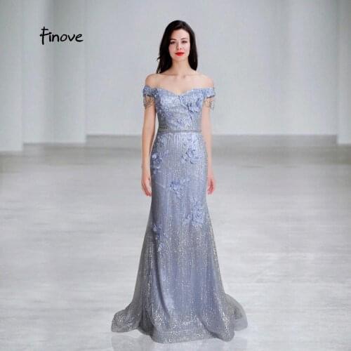 Finove Evening Dress Off The Shoulder Reflective Dress Appliques Beading Sequin Long Length Mermaid In Women' Dresses Plus Size