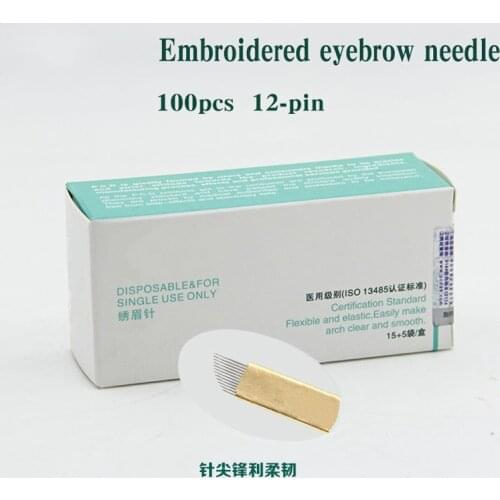 100 pcs 12 Pin Permanent Makeup Eyebrow Tatoo Blade Microblading Needles For 3D Embroidery Manual Tattoo Pen