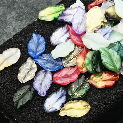 20Pcs Glass Leaf Beads Feather Shape 17X28MM Gradient Color Crystal Leaves Pendants For DIY Making Hanging Earings Jewelry