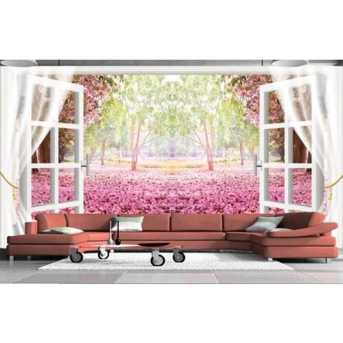 3d wallpaper custom mural non-woven wall stickers Sakura flowers 3 d TV setting wall the window wallpaper for walls 3 d