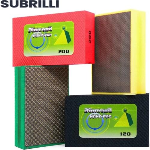 SUBRILLI 4pcs/Set Diamond Hand Polishing Pad Sanding Block For Granite Marble Ceramic Glass Electroplated Diamond Abrasive Pad