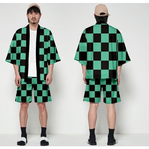 Anime Demon Slayer Kimetsu No Yaiba Tanjiro Kamado Nezuko Cosplay Costume Men Kimono Pants Sets Halloween Costumes Women CS023
