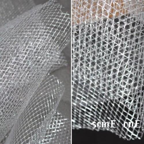Hollow mesh Tulle Fabric Glitter Silver Stiff feel Hollow DIY Stage Dress Wedding Dress Lace Designer Fabric 50*140cm