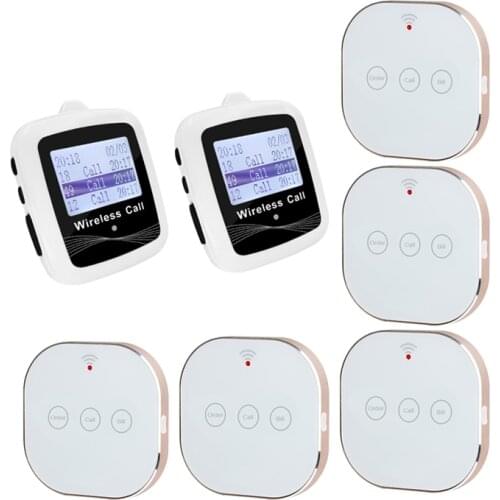 Wireless Call System 5 USB Interface Touch Designer Call Button+2 Watch Receiver For Restaurant Hookah Customer Service