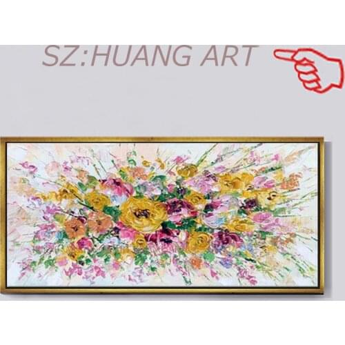 Frameless Hand Painted Knife Pink Flowers Oil Painting On Canvas Large Palette 5D Paintings For Living Room Modern Abstract Art